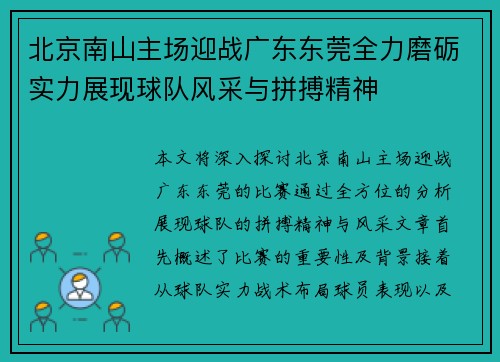 北京南山主场迎战广东东莞全力磨砺实力展现球队风采与拼搏精神