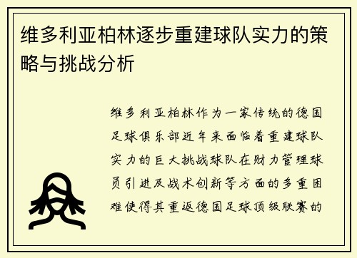 维多利亚柏林逐步重建球队实力的策略与挑战分析