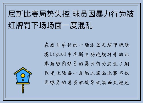 尼斯比赛局势失控 球员因暴力行为被红牌罚下场场面一度混乱